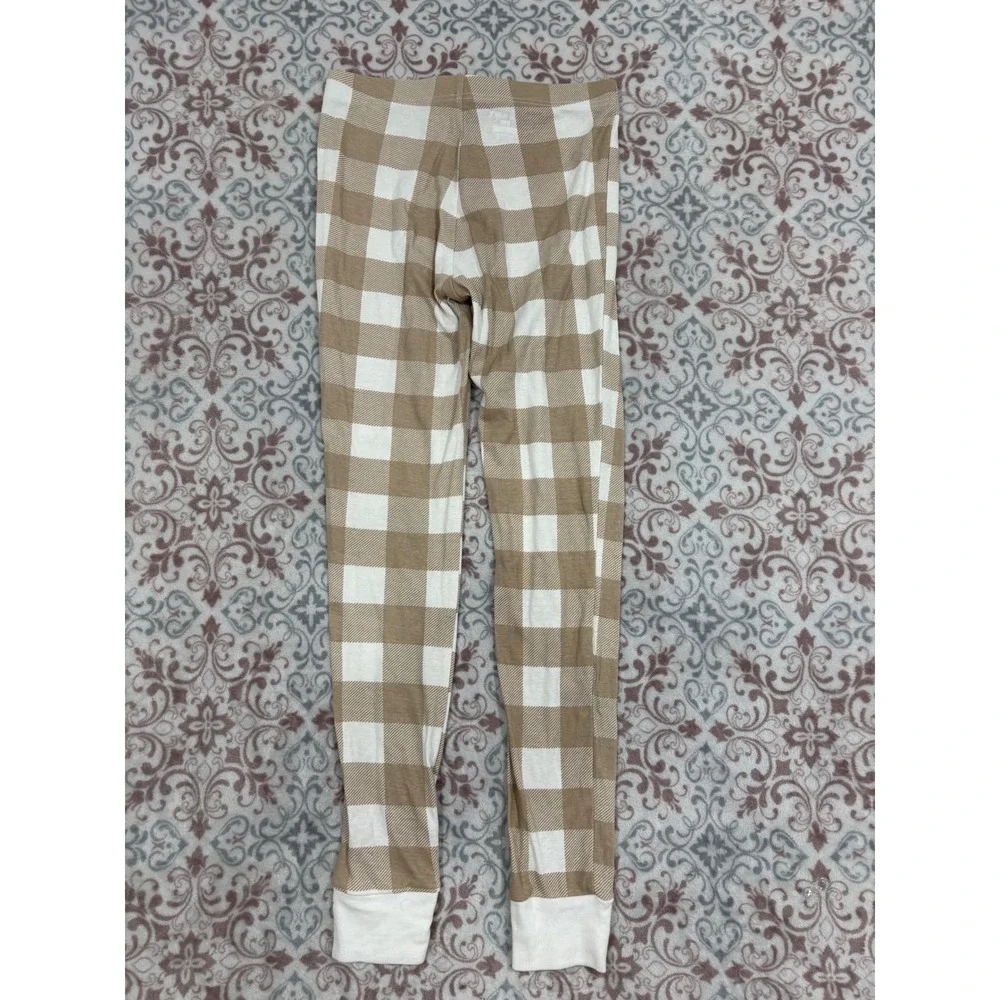 Old Navy Unisex Kids XL 12 Pajama Pants Tan White Buffalo Plaid Cotton Leggings